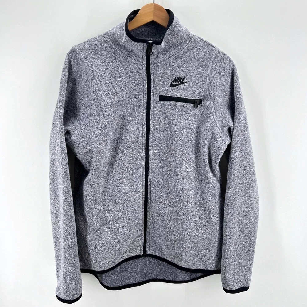 Nike Full Zip Sweater Fleece Jacket Womens Size L Grey Polyester Warm Athleisure